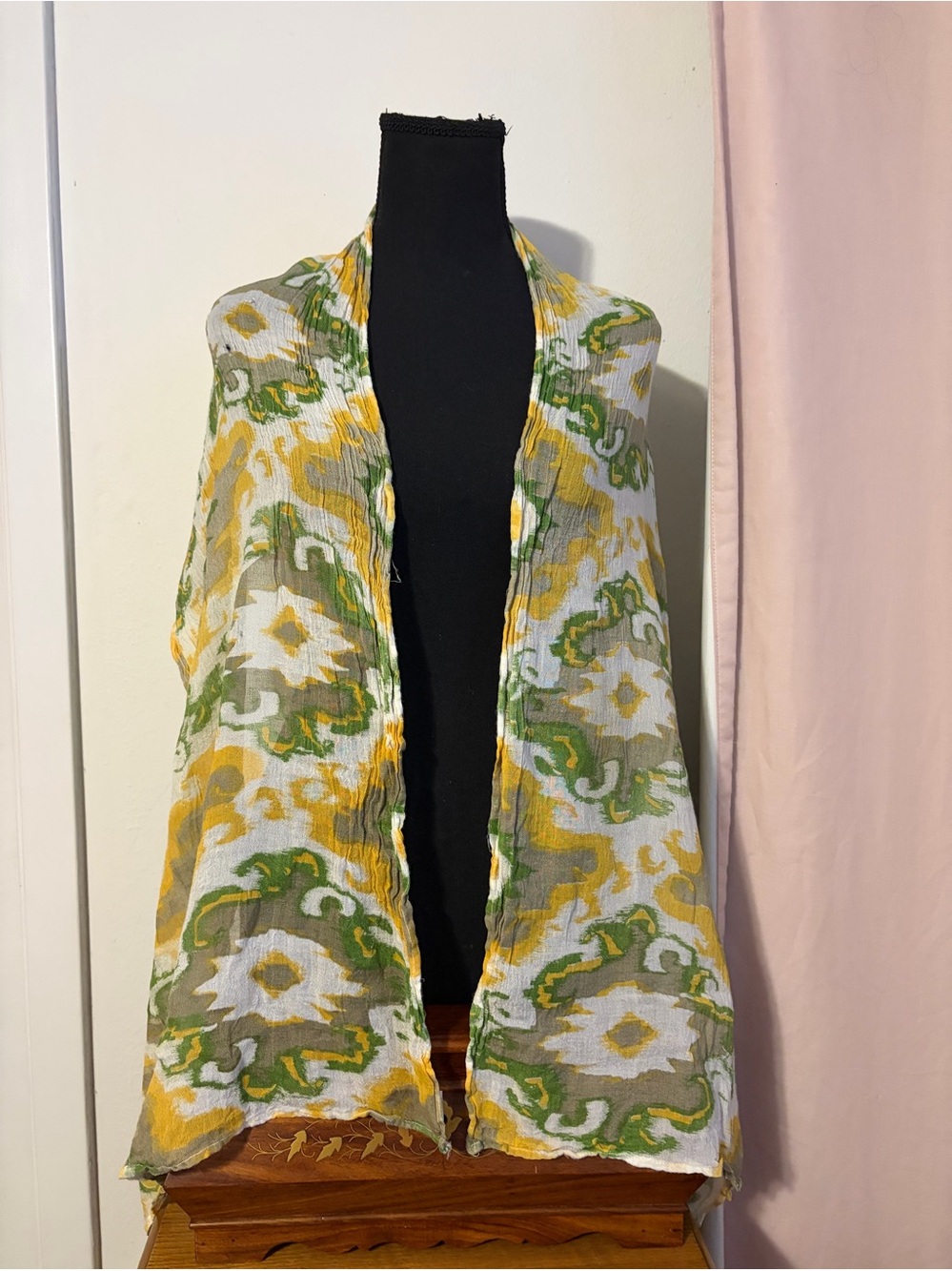 World Market. Lightweight Floral Print Open Front Scarf - Yellow & Green